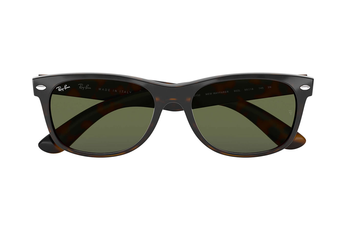 RAY BAN New Wayfarer Classic Sunglasses with Gloss Tortoise Frame and Classic Green G-15 Lenses